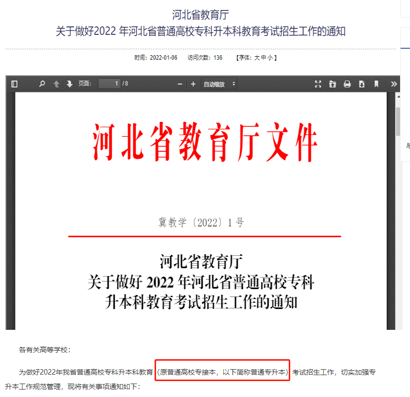 2022年河北专升本通知